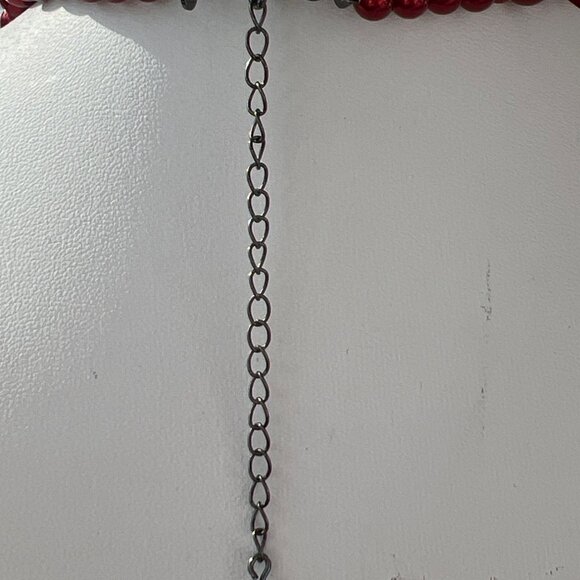 Vtg RMN Double Strand Necklace Red Graduated Faux Pearls Marcasite Beads Estate - Picture 4 of 5